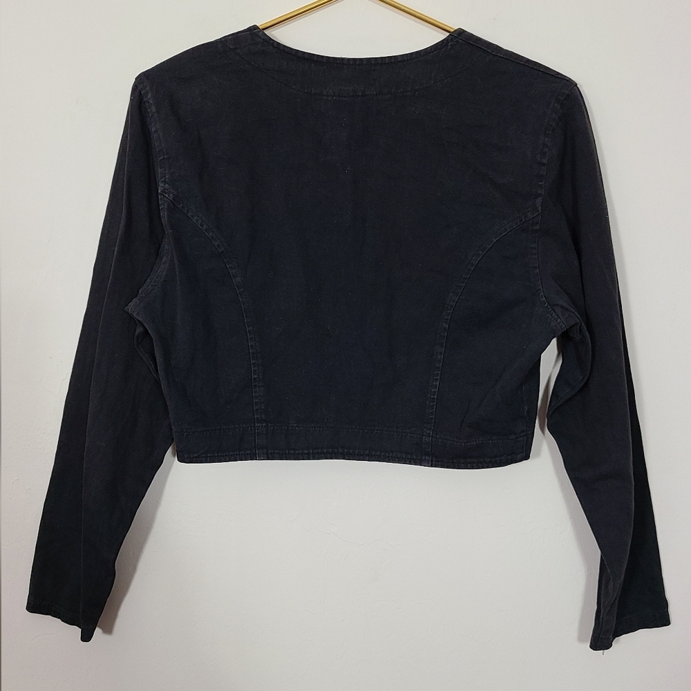Black Hook-Front Cropped Bolero Jacket M Punk Goth Grunge Rockstar Biker Gf‎ - Picture 5 of 5
